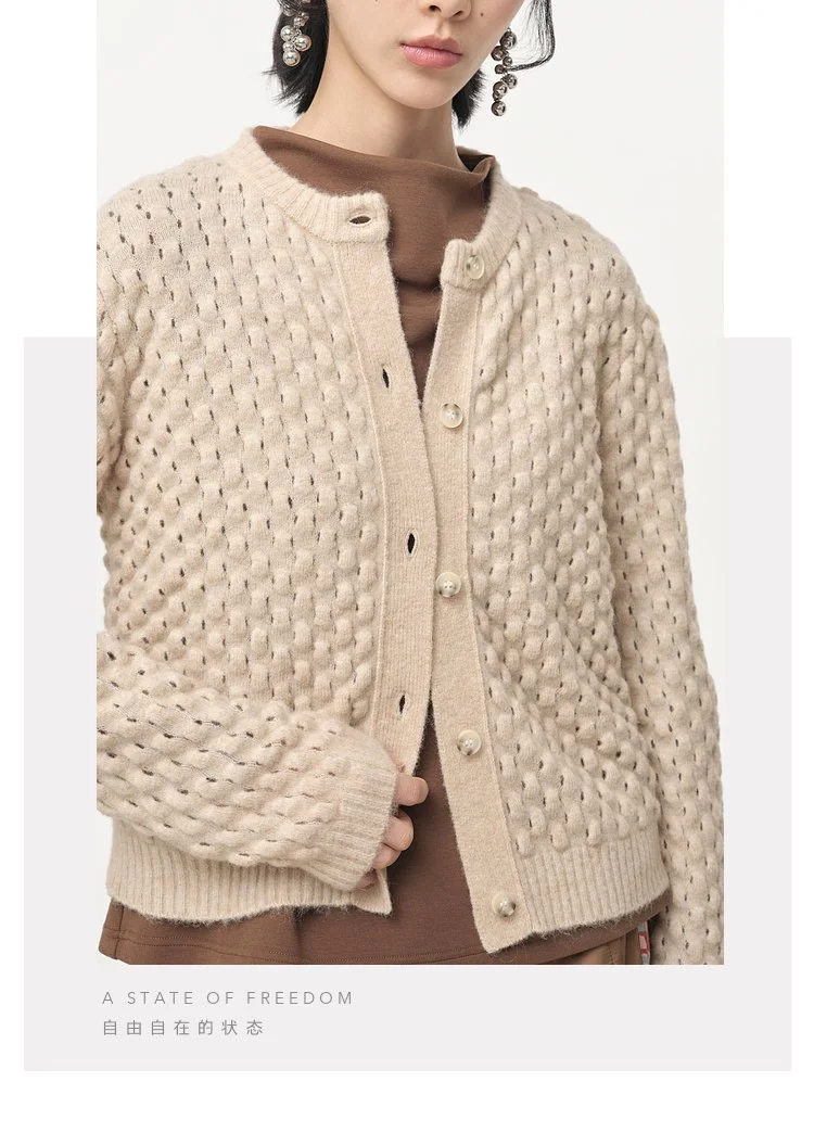 Round-Neck Hollow-Out Alpaca Cardigan Sweater — AGoodFun (fka JNBY